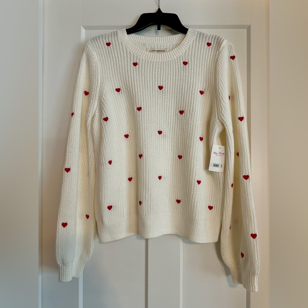 Lucky Brand hearts pullover sweater NWT